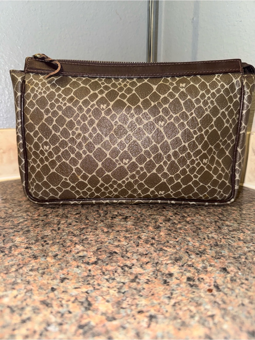Nina Ricci Brown Snake-Print Cosmetic Pouch